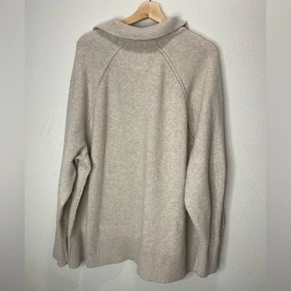 aerie Cream Collared V-Neck Pullover Oversized Sweater Size Large - Picture 2 of 4